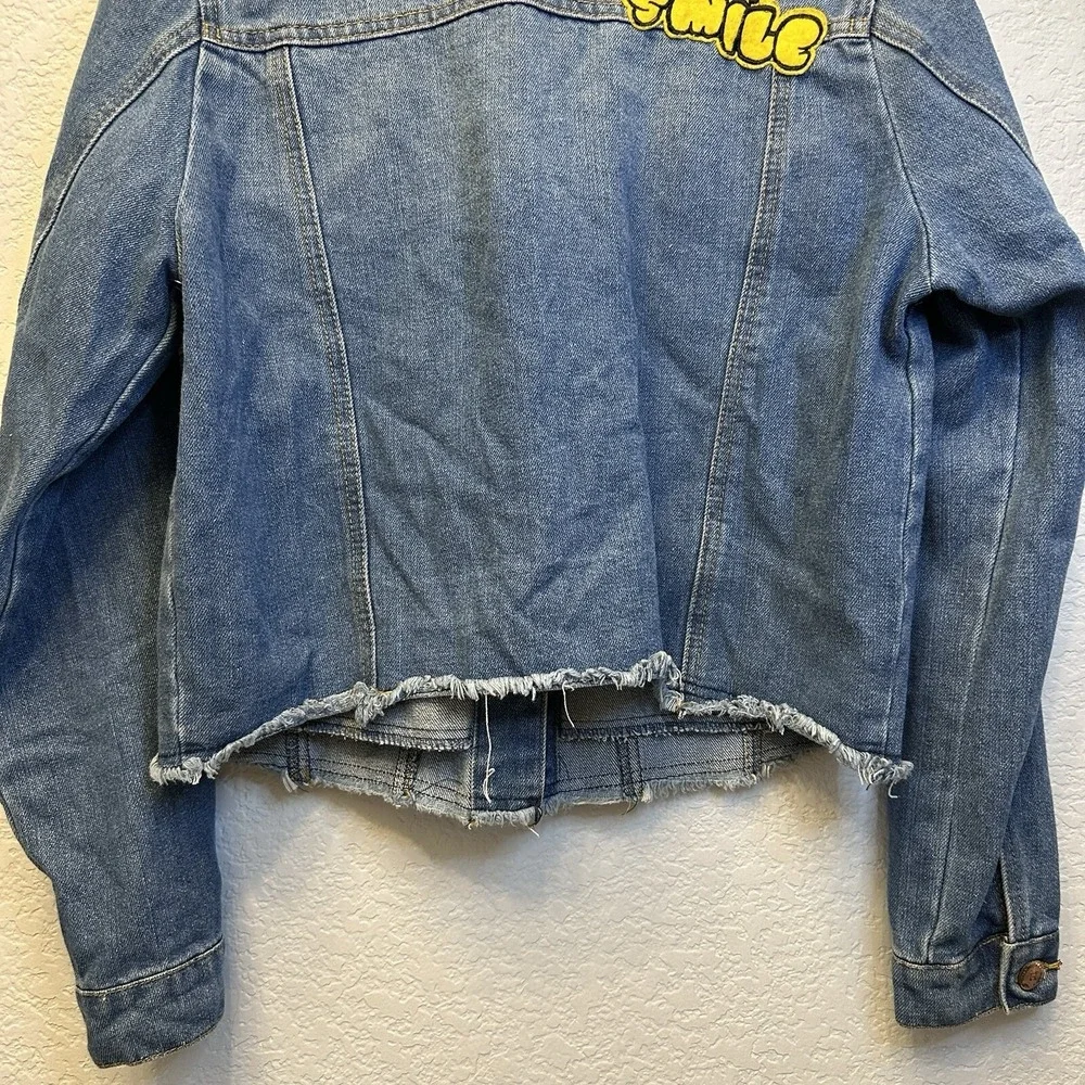 Highway‎ Jeans Womens L Cropped Denim Jacket Patches Sequin M Raw Hem VD7901HJMJ